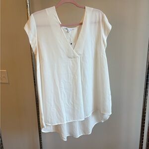 Nordstrom Cream Asymmetrical Cap Sleeve Blouse
